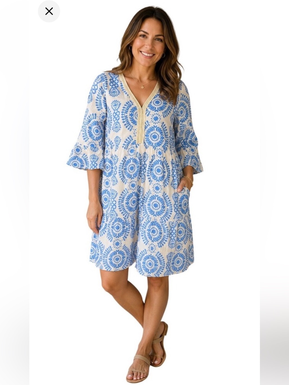 Saiph Lab Mini Dress Crochet Detail Santorini Ruffle Tiered Made in Italy Blue